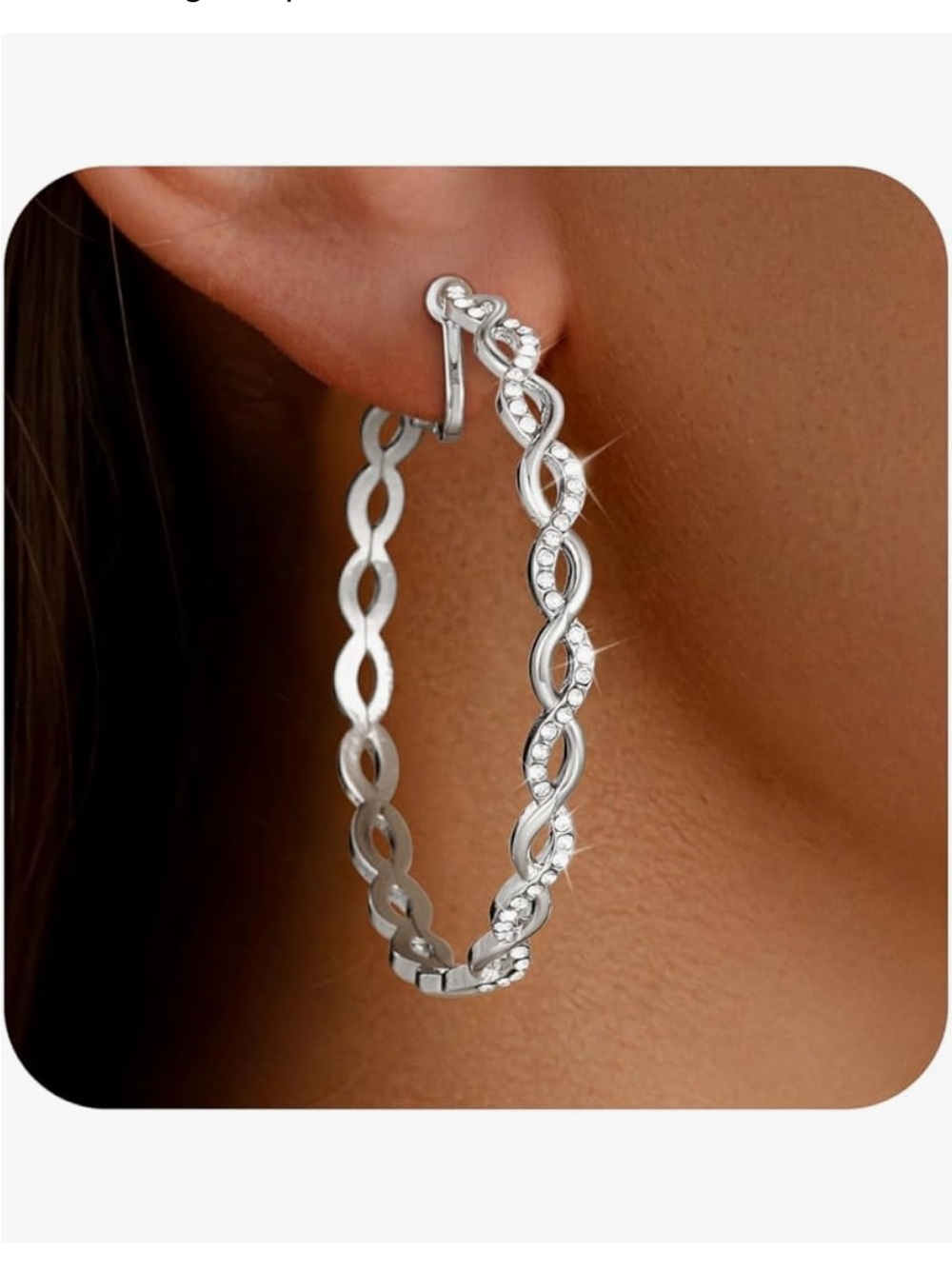 Sterling Silver Crystal Twist Hoop Earrings - Silver